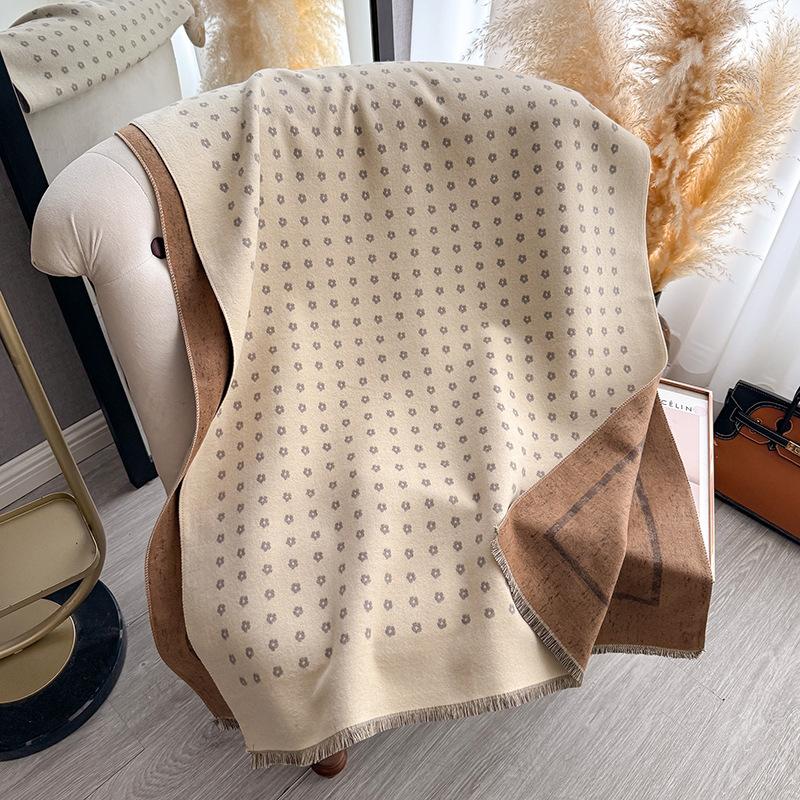 Женский элегантный длинный кашемировый шарф Осень и зима Шарф из имитации кашемира Женский двусторонний цветочный шарф-шаль Утолщенный 185x65cm