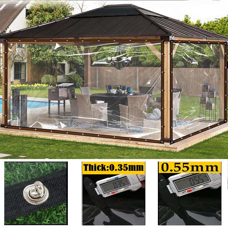 0.3&0.5mm PVC Clear Tarpaulin Thickened Pergola Insulation Film High Transparent Rainproof Cloth Terrace Screen Gazebo Raincover