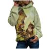Women Fashion  Cat Print Long Sleeves Hoodie Tops Blouse Sweater