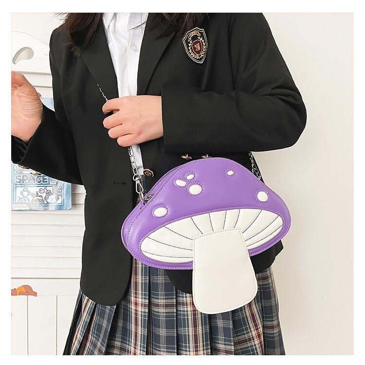 Funny Mushroom Shape Shoulder Bag for Women Girl PU Leather Handbag Cartoon Crossbody Bag Satchel Tote Female Mini Chain Bag