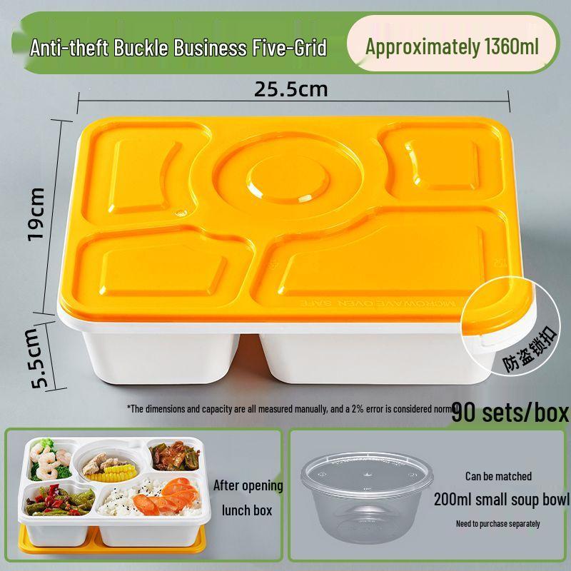 Thickened Disposable Bento Box with Five Compartments