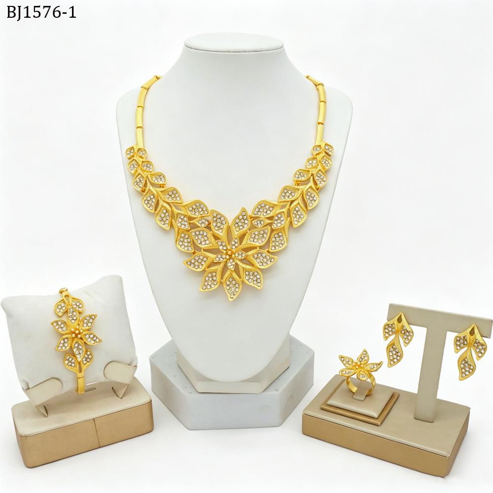 Dubai Gold Color Jewelry Sets African Indian Wedding Bridal Wife Gifts Necklace Bracelet Earrings Ring Jewelery For Women