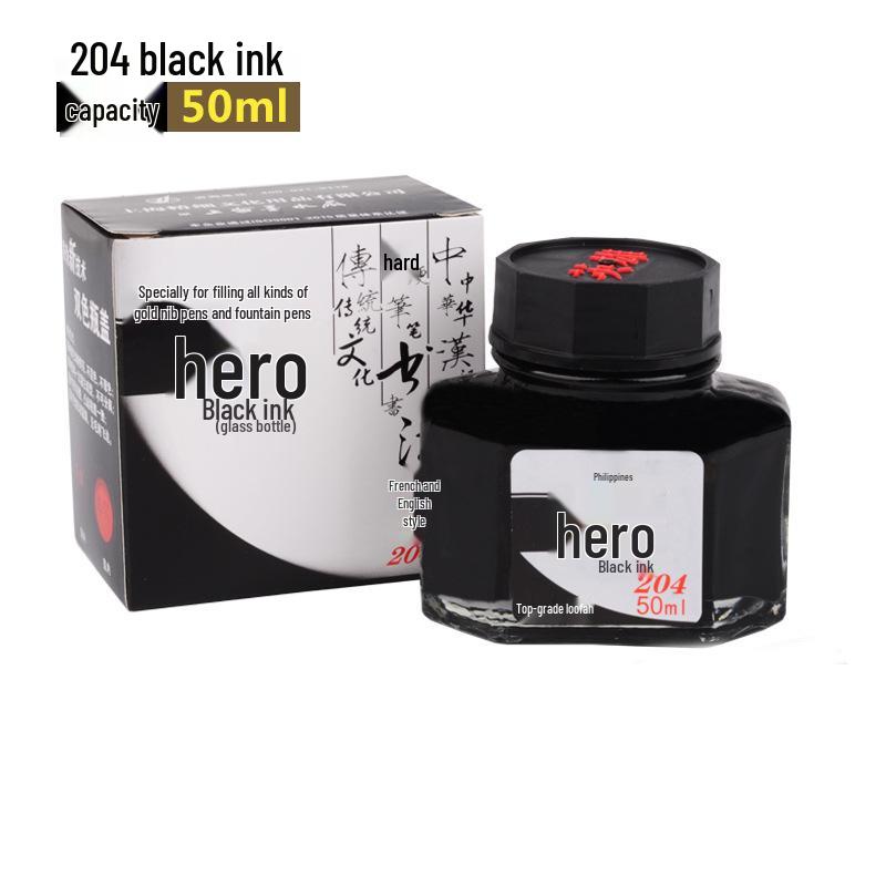 Hero Gold Fountain Pen with Special Non-Clogging, Non-Carbon Ink: Black 234, Red 200, Blue-Black 440.