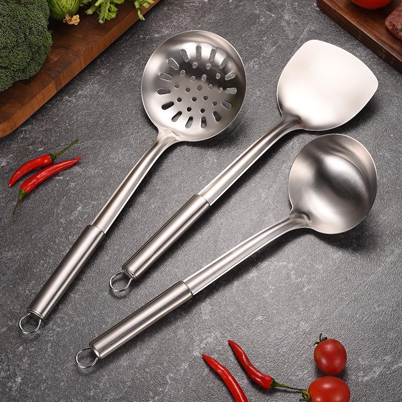 Complete Stainless Steel Kitchenware Set: Spatula, Slotted Spoon, Soup Spoon, Frying Pan Spatula, Rice Spoon, Stir-Fry Spatula