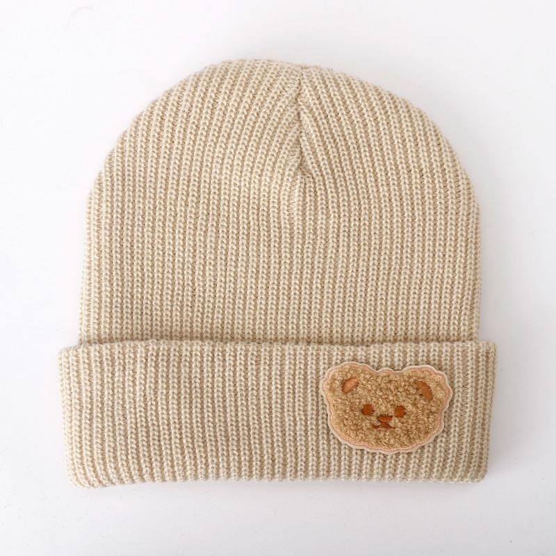 Cute Bear Solid Color Wool Hat Women's New Autumn and Winter Warm Ear Protection Versatile Knitted Hat Tide