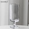 KEMORELA 1 Stück Elegante Glas-Tasse mit hohem Fuß - Vertikales Streifen-Design - Ideal für Eiskaffee Latte Saft & Wein - Wiederverwendbares Glas