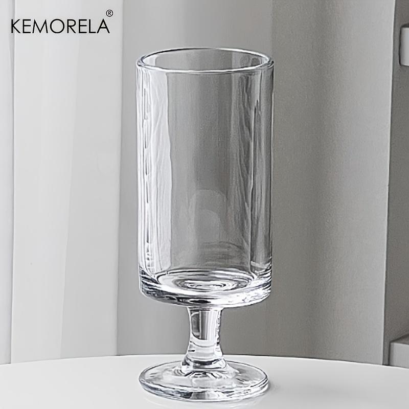 

KEMORELA 1pc Elegant High-Foot Glass Cup Vertical Striped Design - Ideal for Iced Coffee Latte Juice & Wine - Reusable Glass 301-400ml