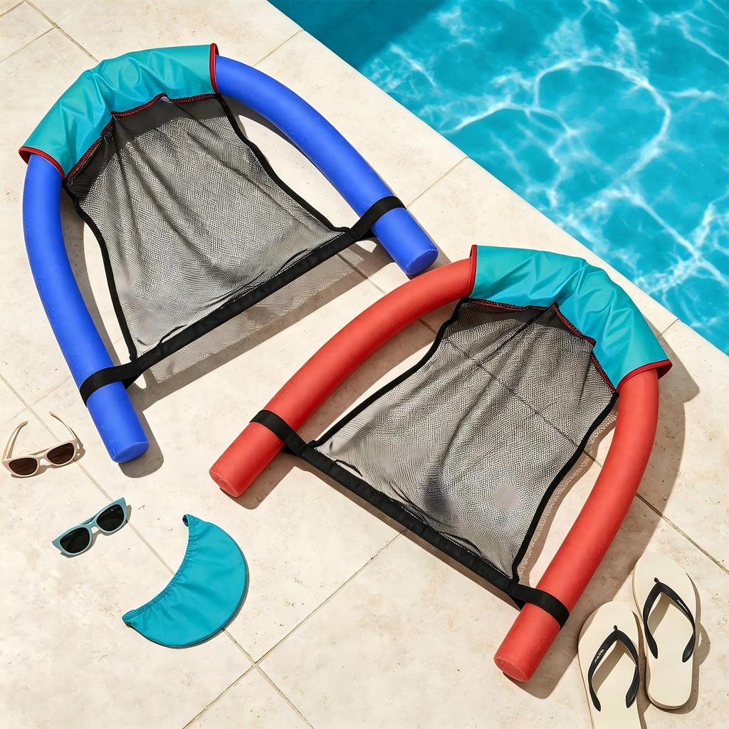 Cadeira de Lounge Flutuante Inflável Boia de Piscina com Assento em Rede Tubos de Espuma Duráveis Diâmetro 6,5 cm Comprimento 150 cm Acessório para Piscina