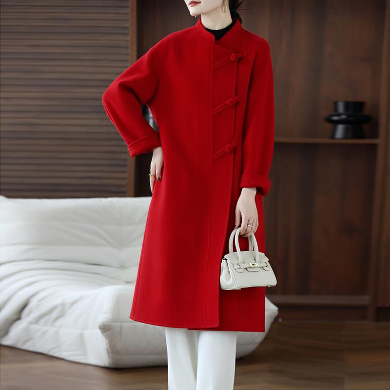 100% Wool Women Coat TIDENOVEL Autumn Wool Long Coat Handmade Pea Coat Winter Warm Wool Long Jacket Overcoat