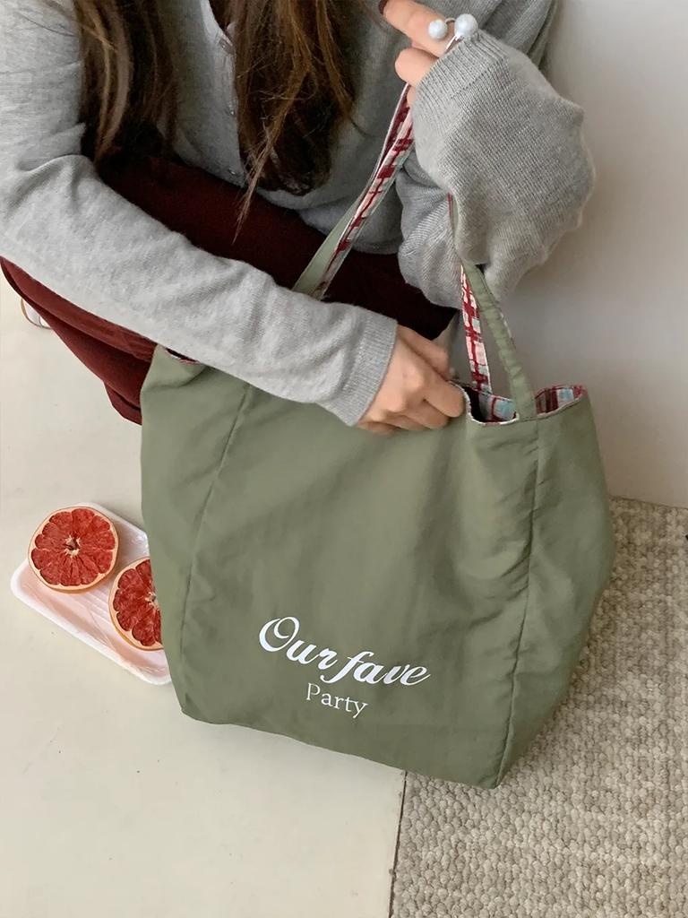 Retro Plaid Women's Tote Shoulder Bag Large Capacity Ladies Cute Dog Shopping Bags Casual Double-sided Female Corduroy Handbags