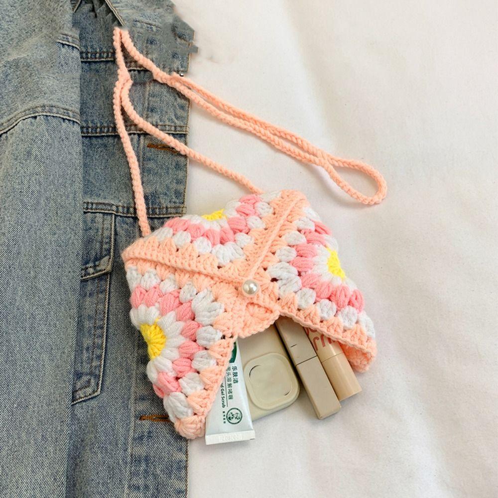 Shoulder Bag Crochet Flower Knitted Bag Bohemian Hollowed Out Weave Bag Storage Bag Large Capacity Crochet Crossbody Bag Travel