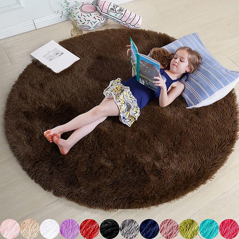 Fluffy Round Rugs For Girls Bedroom Soft Shaggy White Carpet In The Living Room Bedside Rugs Pink Home Decor Hairy Baby Play Mat