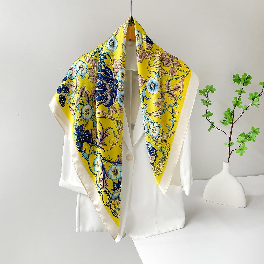 New 91cm silk scarf women's satin chain imitation silk large square scarf high-end spring and summer shawl