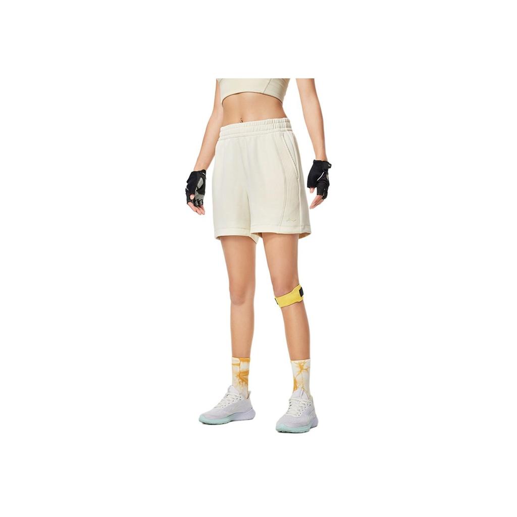 Li Ning Fitness Series Solid Color Breathable Comfortable Knitted Sports Shorts Women shorts Fat-Yellow AKSU016-5