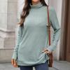 Women's Solid High Neck Loose Long Sleeve Slit T-shirt Top  Fall Winter Casual Fashion For Crossborder Europe America