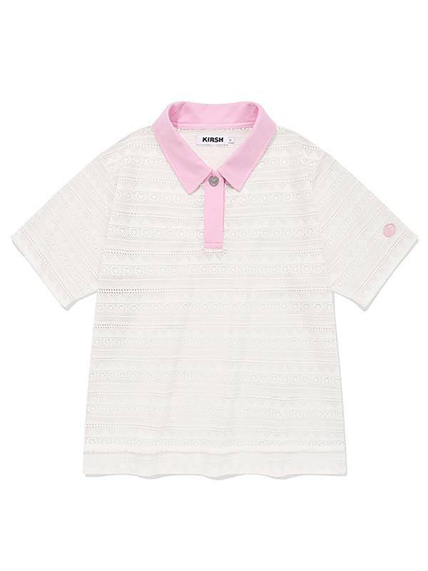 KIRSH Cut-Off Collar Point Lace Short Sleeve Knit [Ivory]