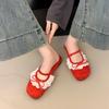 French Gentle Niche Lace Baotou Slippers 2025 New Bow Square Head Shallow Mouth Half Drag One Pedal