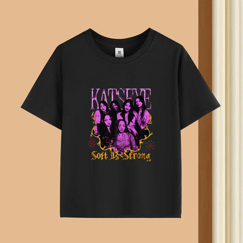 KATSEYE Korean Wave Girl Group Fashionable Youthful Relaxed Trendy Pure Short-sleeved Polyester Children's T-shirt