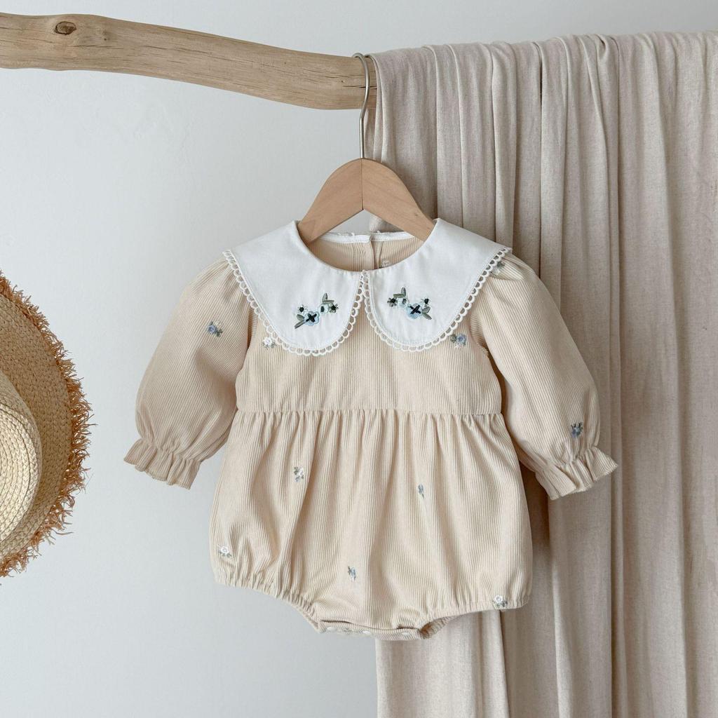 Šaty s výšivkou na límci s dlouhým rukávem a body set v korejském stylu pro holčičky