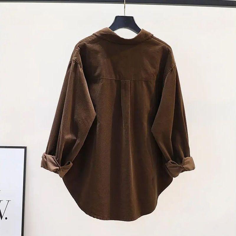 Damska Sztruksowa Kurtka Koszulowa Retro - Wszechstronny Kardigan na Wiosnę/Jesień z Długim Rękawem