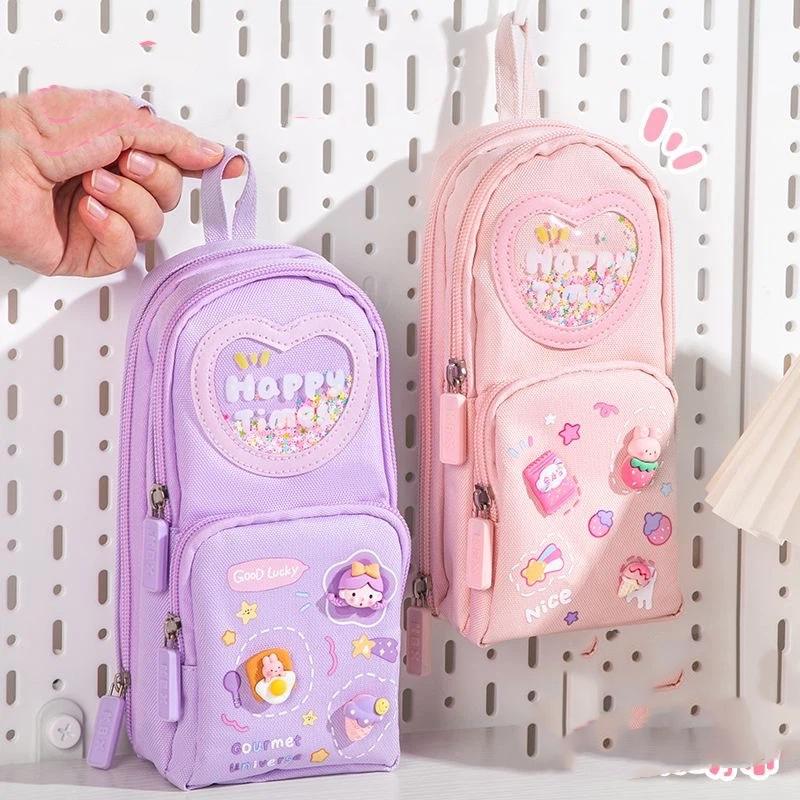 Cute And Portable Pen Bag With Large Capacity Pen Holder, Children's Multi-layer Stationery Bag