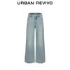 UR2026 Women's Washed Rivet Wide-Leg Jeans