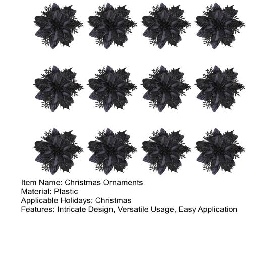 12Pcs Glitter Poinsettia Christmas Ornaments with Clips Stems Artificial Flowers for Xmas Tree Wedding