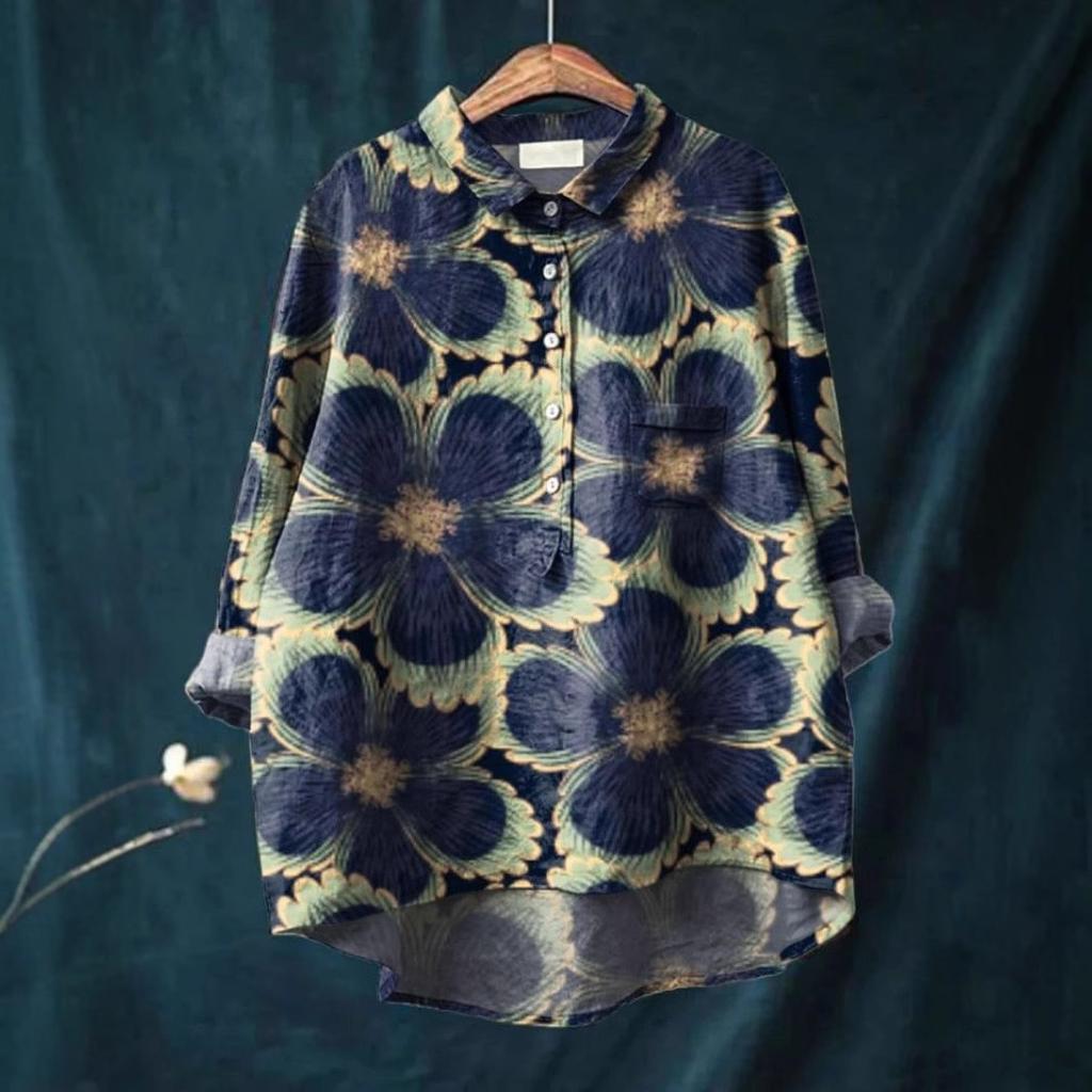 Tier Blumenmuster Bedruckte Hemden Hawaii Polyester Freizeit Langärmlig Damenblusen & Hemden