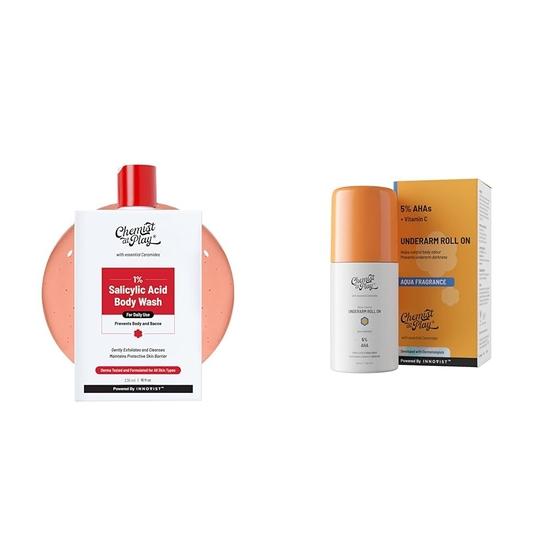 Chemist At Play 1% Salicylic Acid Body Wash 236ml Prevents Body Acne, Bumpy Skin & Deep Cleanses Skin + UnderArm Roll-On with 5% AHA | 40ml