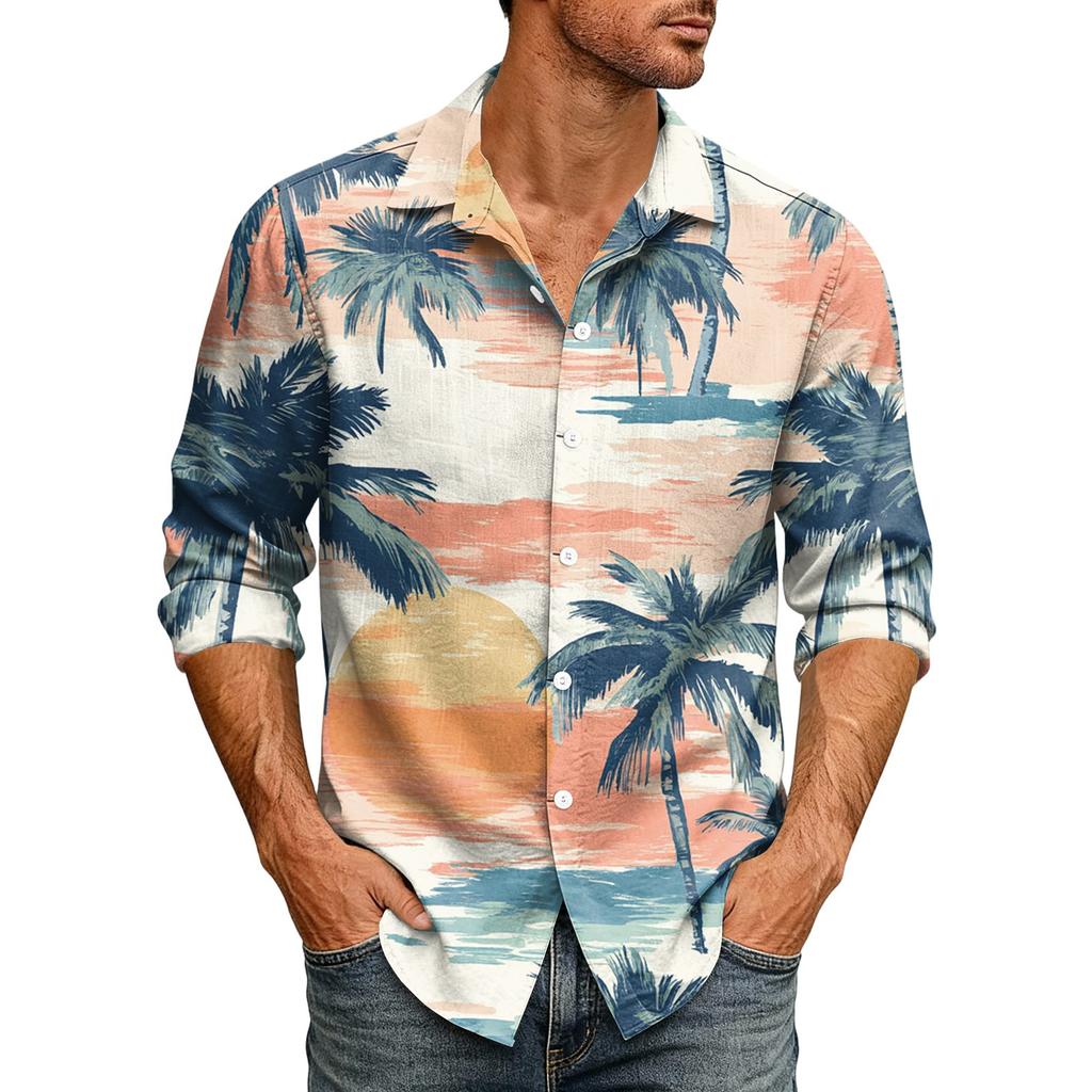 Hawaii Print - Men's Casual Long-Sleeved Shirt