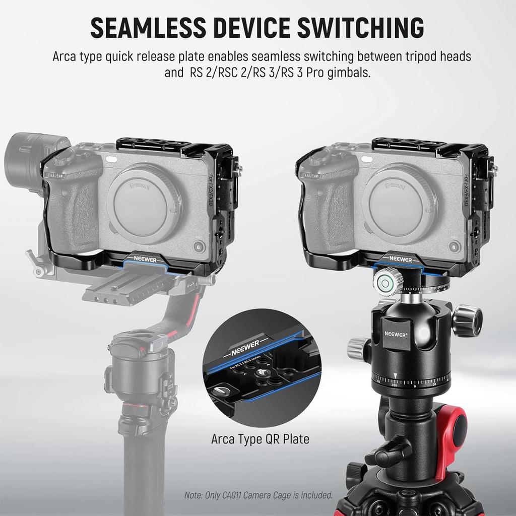 NEEWER CA011 Camera Cage for Sony FX3 FX30 with HDMI Cable Clamp NATO Rail ARRI Positioning Holes 1/4 3/8 Screws XLR Handle Compatible