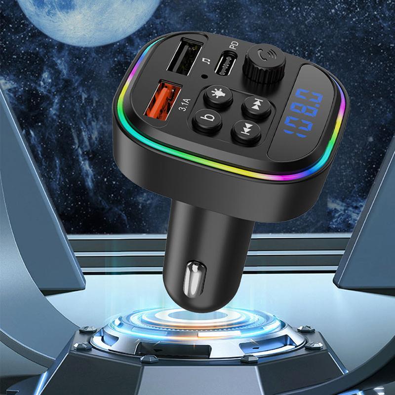

Car Dual Usb Type-C Phone Charger With Rgb Light Fast Charging For Truck Vehicles Fm Transmitter Aux Player Music Mp3 Player