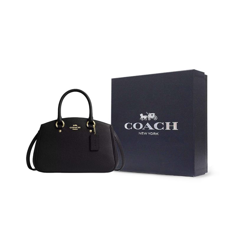 Coach Savannah 28 Markenlogo Litschi-Körnung Leder Schulter-Tragetasche Groß Damenhandtaschen Schwarz CAL54-IMBLK