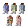 Women Shirt Lapel Long Sleeve Buttons Placket Shirt Tops Loose Fit Mid-length Summer Floral Shirt Lightweight Casual Tops