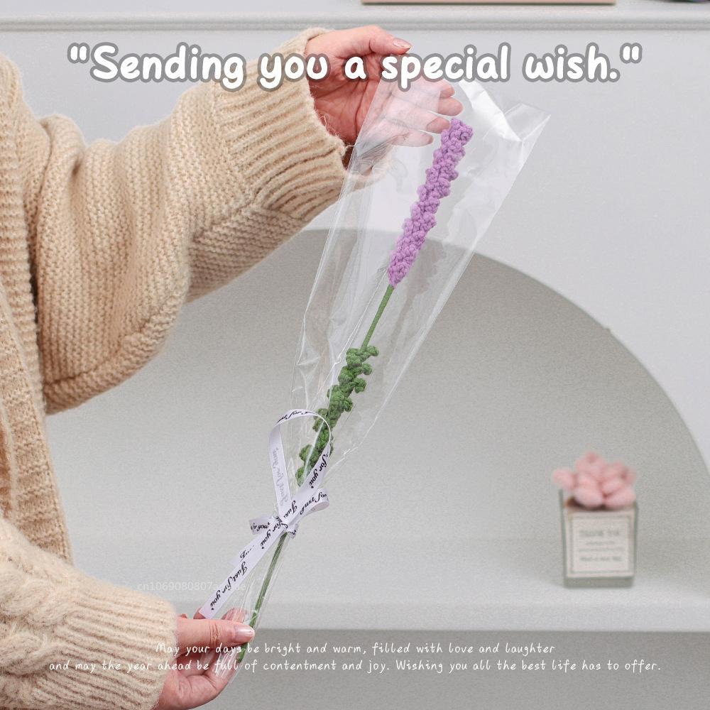 Handmade Woven Lavender DIY Crochet Knitting Flowers Arrangement Artificial Plant Finished Bouquet Romantic Valentine's Day Gift