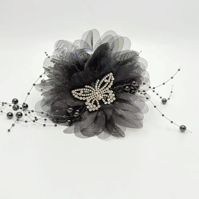 Netzstoff Blume Schmetterling Quaste Perlen Greifspange Damen Pferdeschwanz Haarspangen Kopfschmuck Haarschmuck