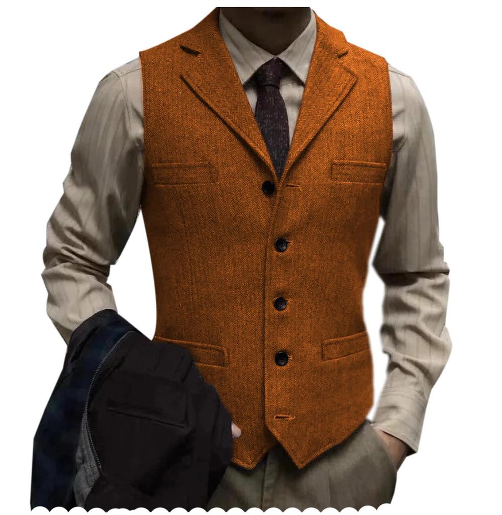 Herren Slim Fit Fischgrät Einreiher Freizeitweste
