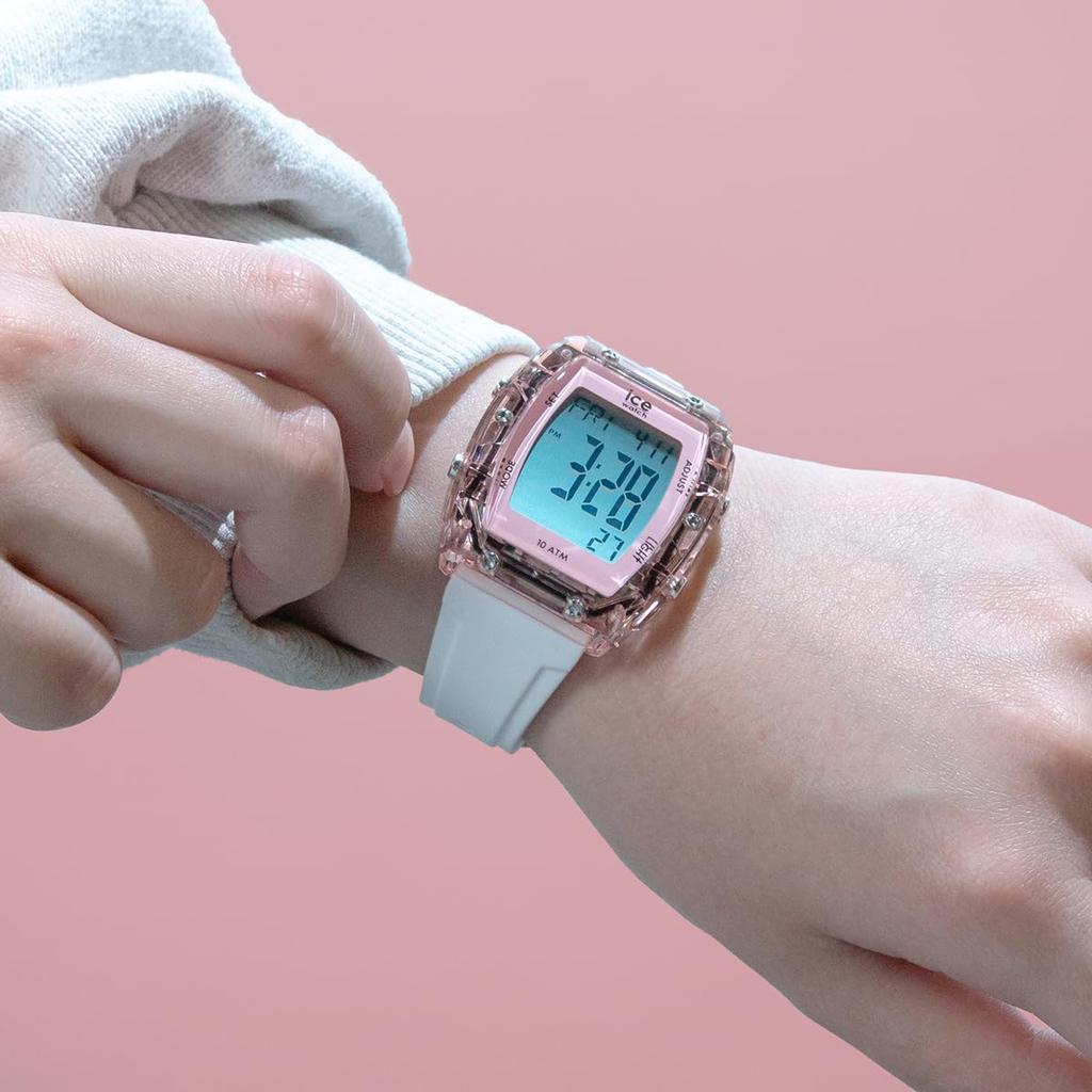 Authorized Distributor [ICE-WATCH] Ice-Watch Tonneau-Shaped Wristwatch for Men and Unisex, 024566, ICE Digit Boliday, White, Clear, Pink, Silver,