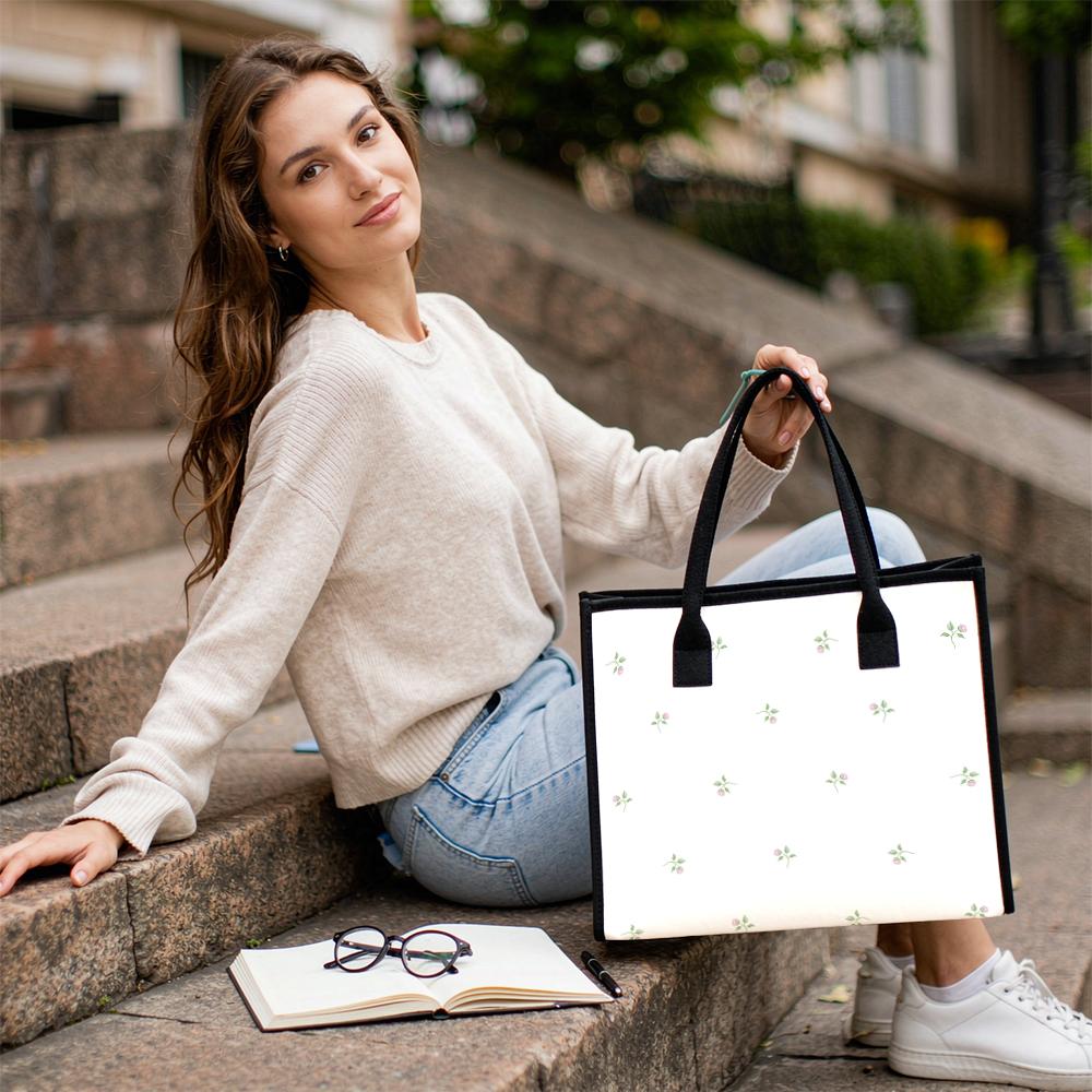 Cute Floral Printed Tote Bag Casual Large Capacity Handbag for Daily Use