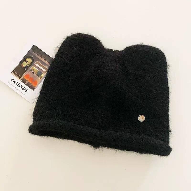 Dumble Cat Ear Beanie Hat With Wool Blend Material For Autumn And Spring Fashion Black