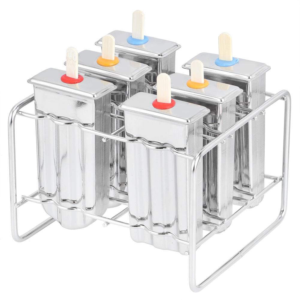 Formă pentru înghețată din oțel inoxidabil cu 6 cavități, instrument de făcut înghețată cu suport, perie de curățat pentru bucătărie