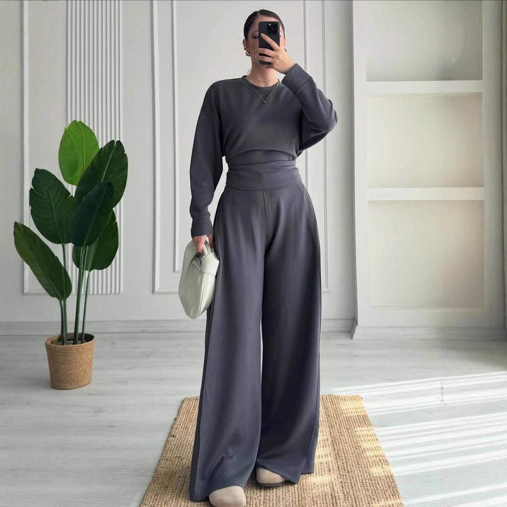 2025 Summer Women’s Fashion Set: Round Neck Top & High Waist Casual Pants