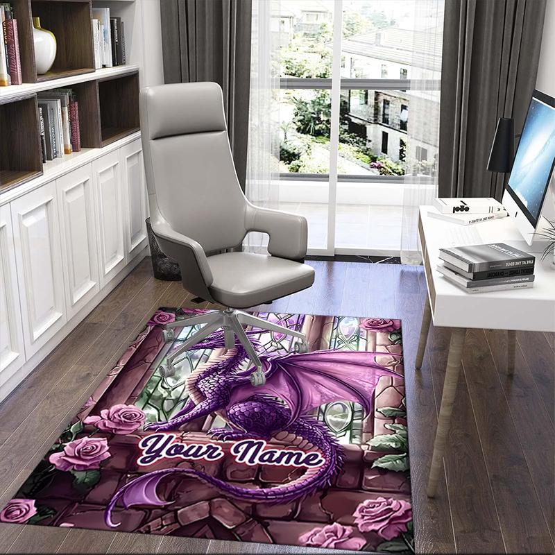 1PC Custom Name Purple Dragon Garden Theme Floor Mat Ideal for Living Room, Game Rooms, Office, Bedroom,Floor Mat Playful Design