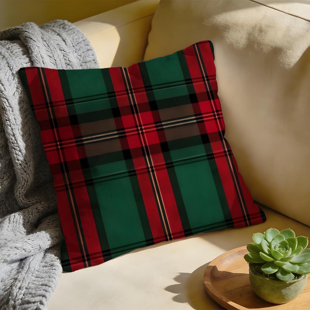 Cushion Cover Washed Linen Soft Breathable Decorative Case for Sofa Home Pillow Cover Nordic Scottish Pattern Tartan