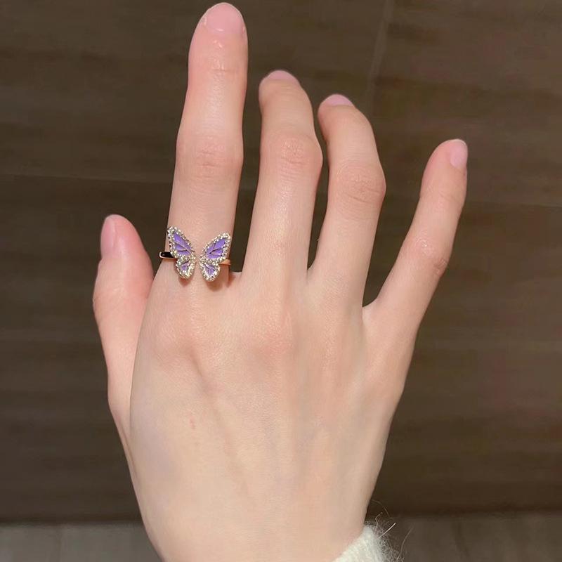 Schmetterling Emaille Bunter Ring für Frauen Verstellbares Offenes Design Einzigartiger und Schicker Schmuck