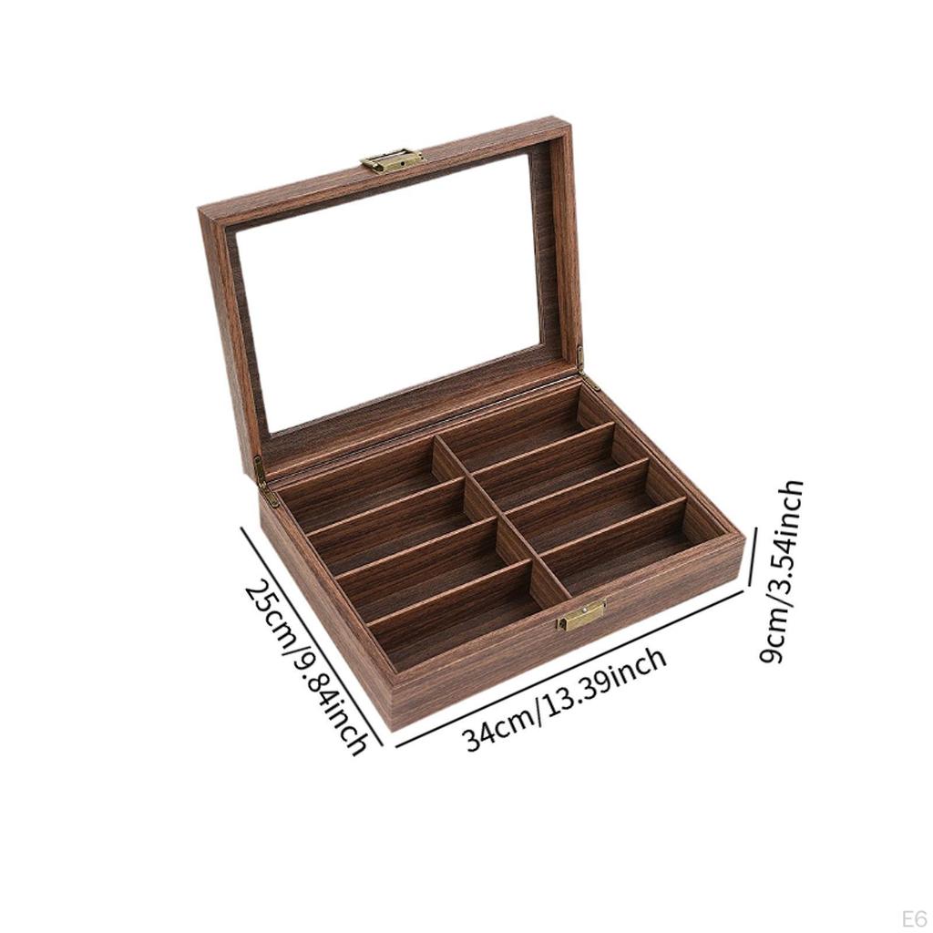 Eyeglass Display Box Eyewear Holder PU Leather Glass Lid Wood Eyeglasses Storage Glasses