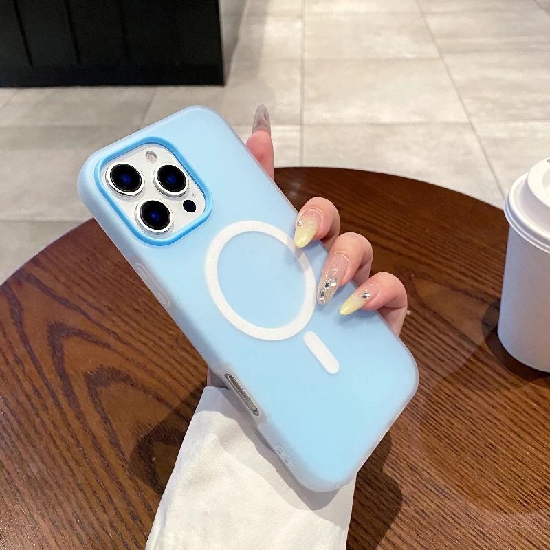 Luxury Candy Color 2 IN 1 Magsafe Case For iPhone 12 13 14 15 16 Pro Max Plus 17 Air Magnetic Wireless Charge Matte Soft Cover