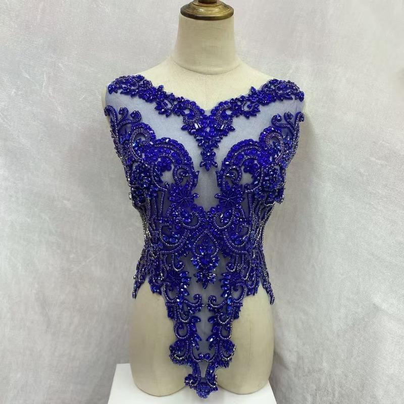 22 Colors Hand-Sewn Glass Rhinestone Beaded Embroidered Mesh Applique Patches for Dress Decoration Clothing Accessories