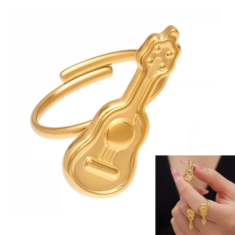 Stainless Steel Adjustable Wedding Rings Dating Rings Guitar Shape Delicate Finger Jewelry for Woman and Man Present