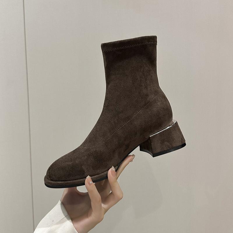 Módní semišové dámské sněhule ke kotníku na středním podpatku zimní boty robustní designérské klasické chelsea boty 2024 nový trend gladiátorky